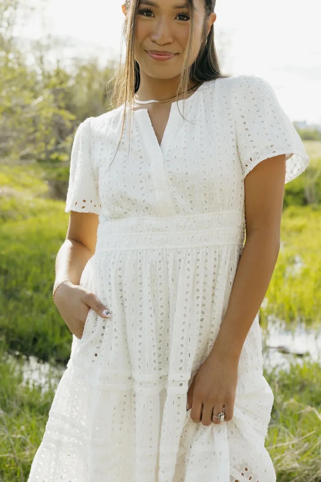 Dongguan Huoyoung Apparel Co Maternity Friendly|Dresses<Caribbean Dress Knee Length- Eyelet