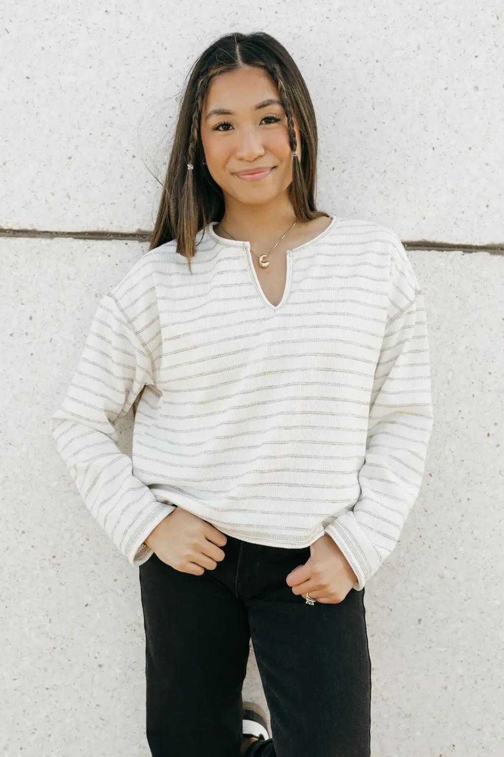 Blu Pepper Long Sleeve<Chandler Top-Cream Stripe