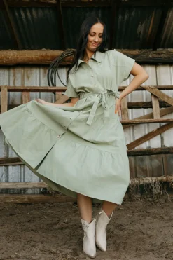 Polagram Maternity Friendly|Nursing Friendly<Harrison Dress-Light Olive