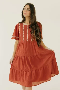 Tea N Rose Dresses|Knee-Length Dresses<Jillie Dress-Brick
