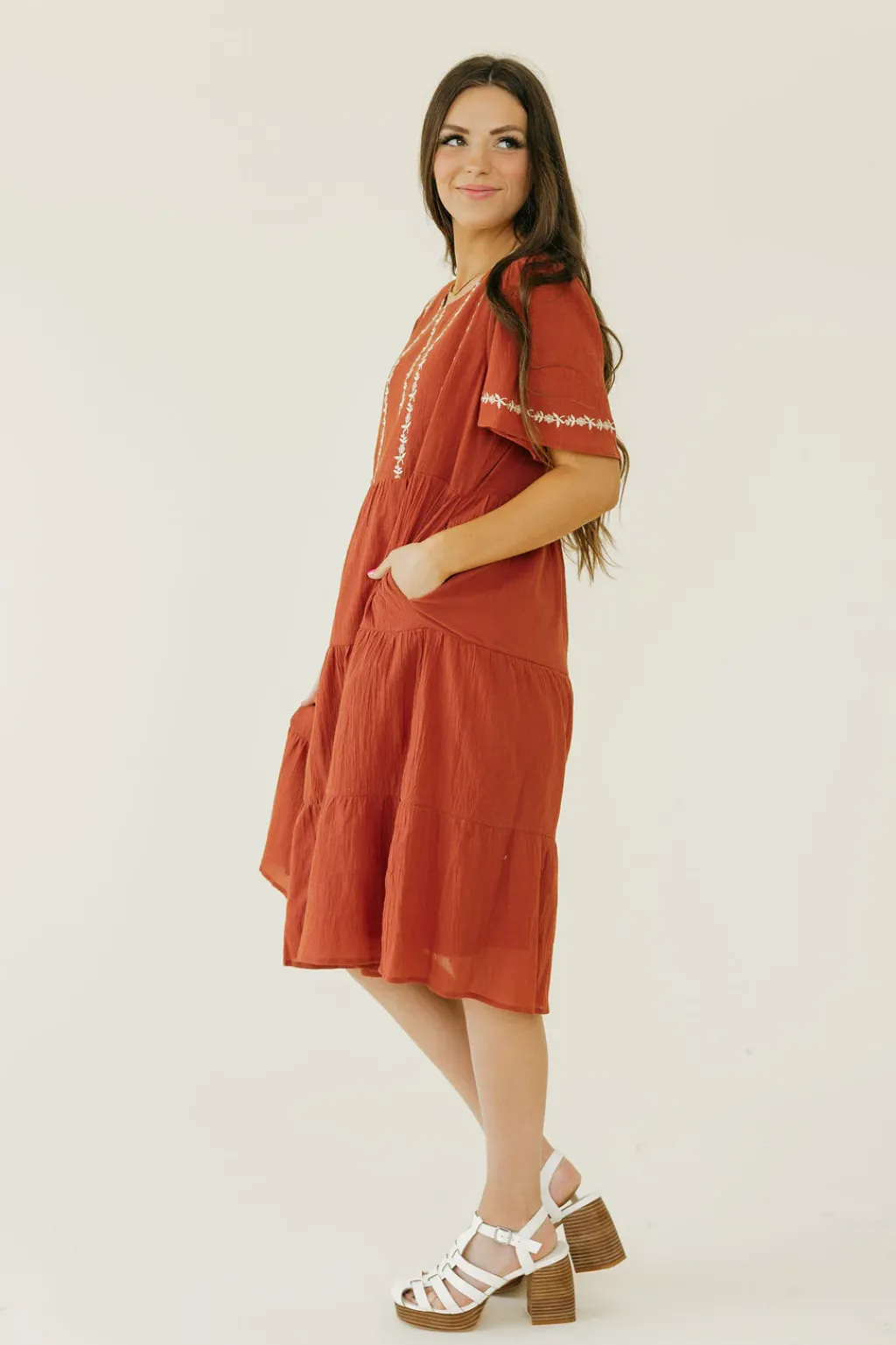 Tea N Rose Dresses|Knee-Length Dresses<Jillie Dress-Brick