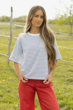 Dongguan Huoyoung Apparel Co Maternity Friendly|Tops<Lauren Tee-Ivory/Blue