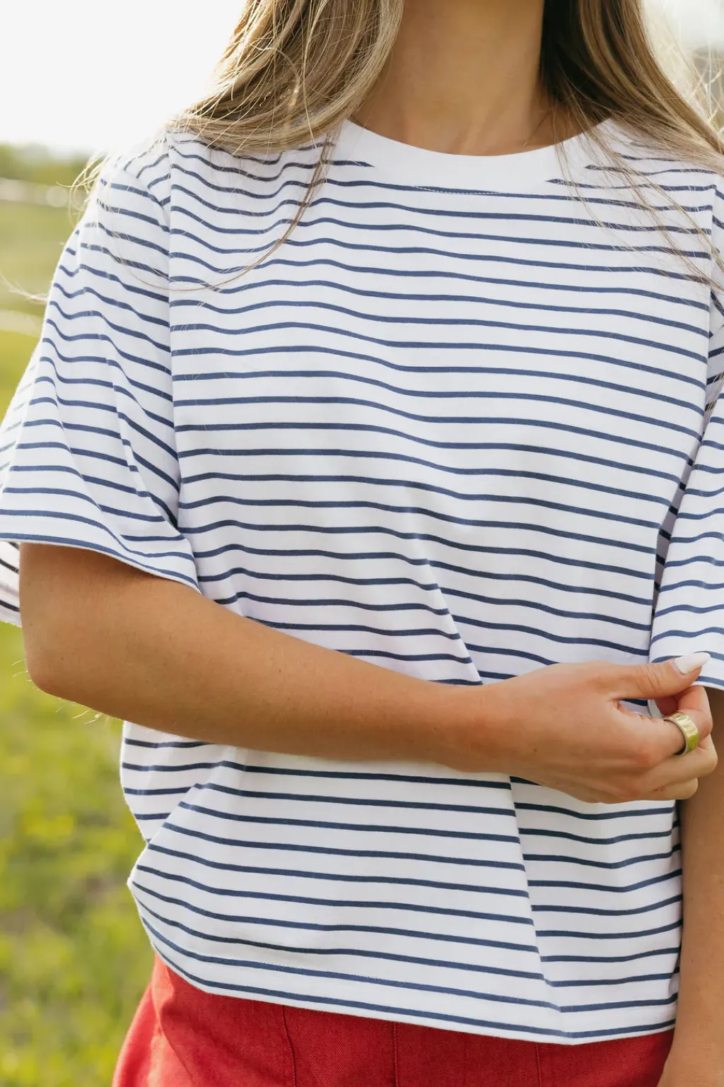 Dongguan Huoyoung Apparel Co Maternity Friendly|Tops<Lauren Tee-Ivory/Blue