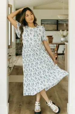 Hayden Maternity Friendly|Midi Dresses<Lela Dress-Ivory/Blue