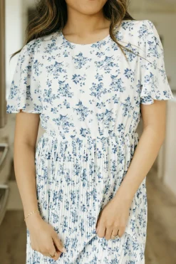 Hayden Maternity Friendly|Midi Dresses<Lela Dress-Ivory/Blue