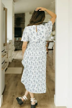 Hayden Maternity Friendly|Midi Dresses<Lela Dress-Ivory/Blue