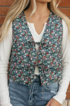 Polagram Outerwear|Tops<Lorretta Vest-Navy Floral