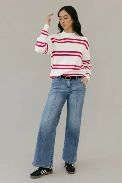 Dongguan Huoyoung Apparel Co Sweaters|Tops<Lovie Sweater-Ivory/Magenta