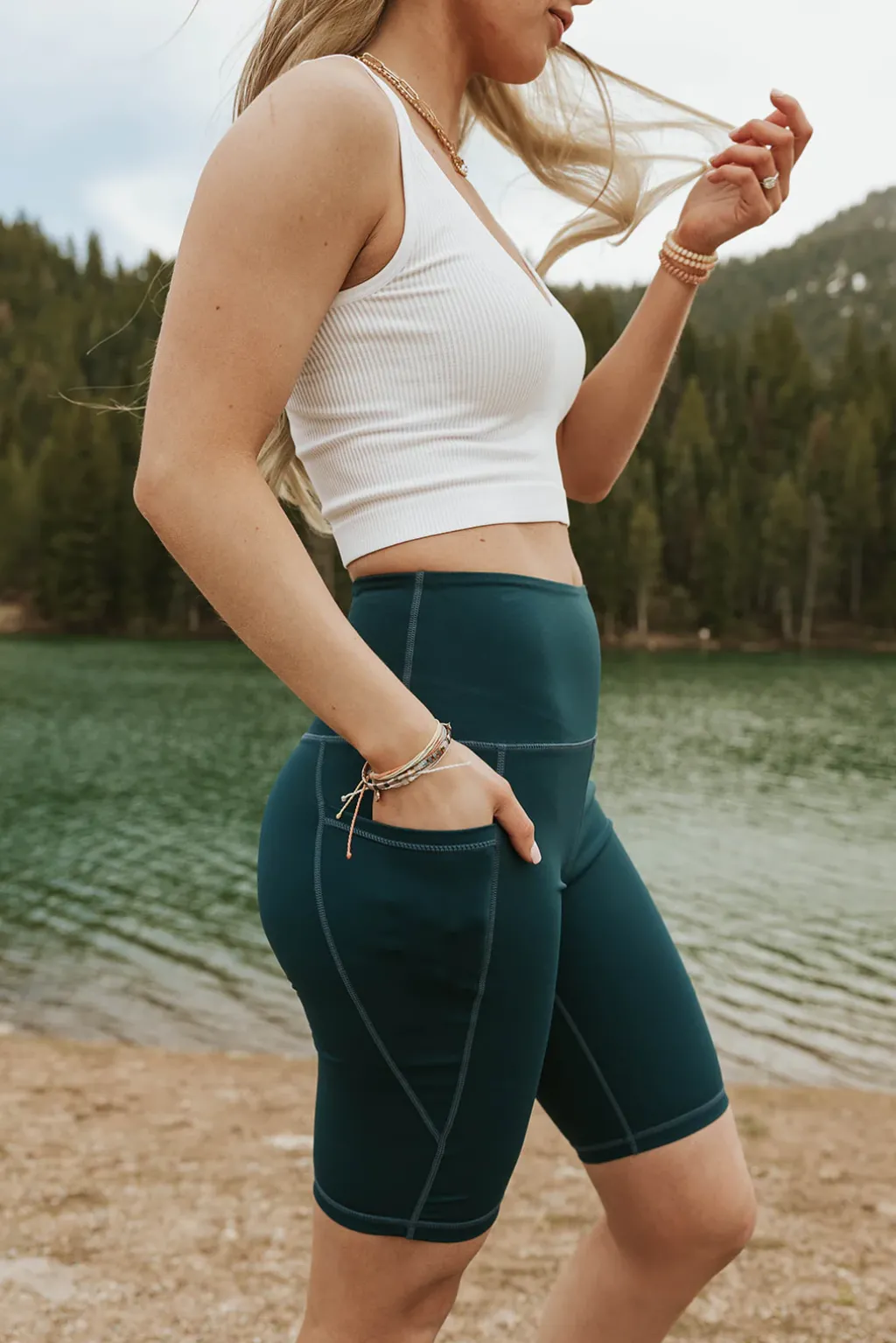 Love Olive Co Bottoms|Bottoms<Power Move Biker Short-Indigo