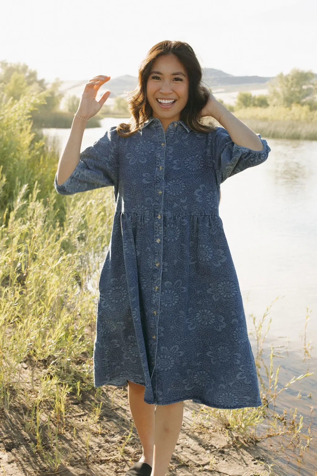 Polagram Maternity Friendly|Nursing Friendly<Ralphie Dress-Paisley Denim