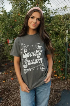 Golden Rose Tops|Tees<Spooky Season Tee-Charcoal
