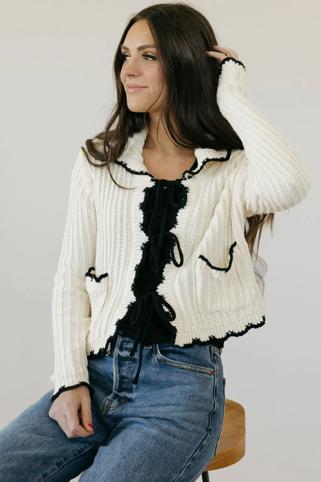 Polagram Outerwear|Cardigans<Storie Cardigan-Cream/Black