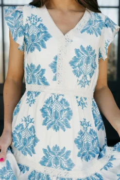 Hayden Maternity Friendly|Midi Dresses<Verona Dress-Ivory/Blue